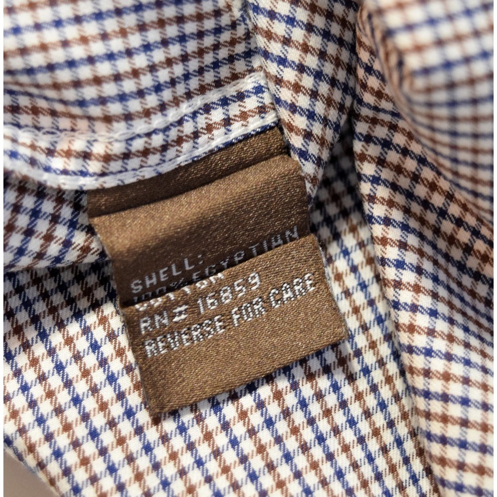J. McLaughlin Men's L Egyptian Cotton Button Down Shirt Blue Brown Micro Check - Picture 11 of 13